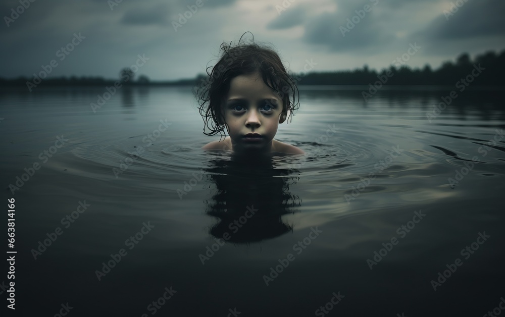 Photo of child in a water - obrazy, fototapety, plakaty 