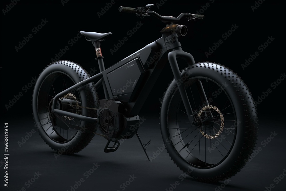 A digital rendering of an e-bike with a charger. Generative AI