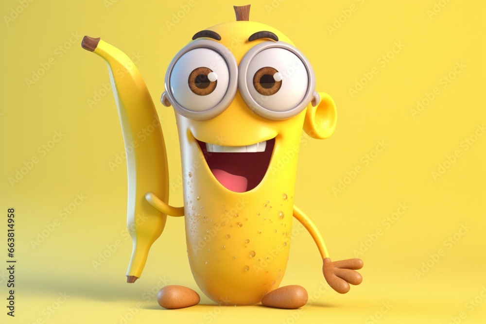 Adorable banana juice character - animated food character. Generative AI - obrazy, fototapety, plakaty 