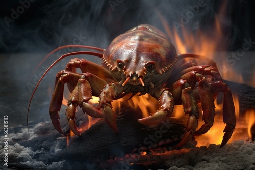 cook crustacean over open flames. Generative AI