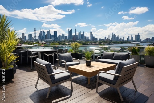 rooftop terrace of a serviced apartment with modern outdoor furniture photo