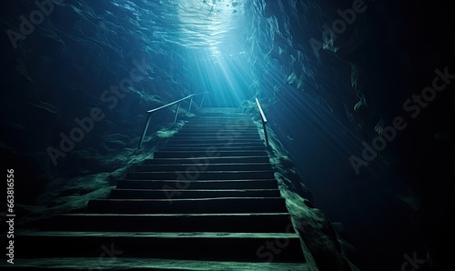 The steps disappeared into the deep waters, enticing the adventurous souls to explore the hidden depths.