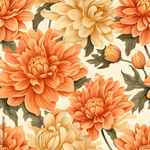 Marigold seamless 2d tilable pattern, fabric design, wall art