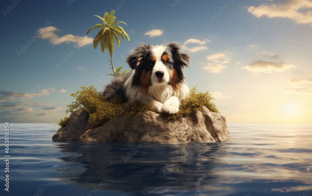 Photo of Dog on a island rock