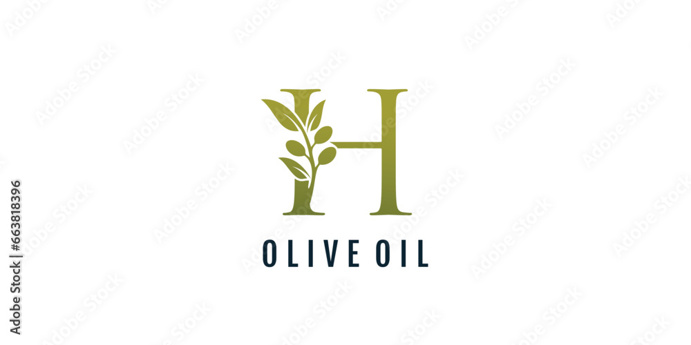 Letter H logo design element vector with olive concept - obrazy, fototapety, plakaty 