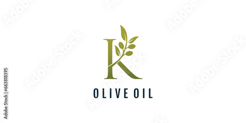 Letter K logo design element vector with olive concept