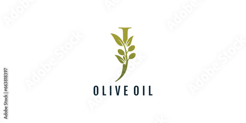Letter J logo design element vector with olive concept