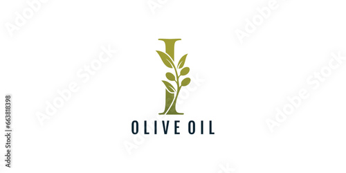 Letter I logo design element vector with olive concept