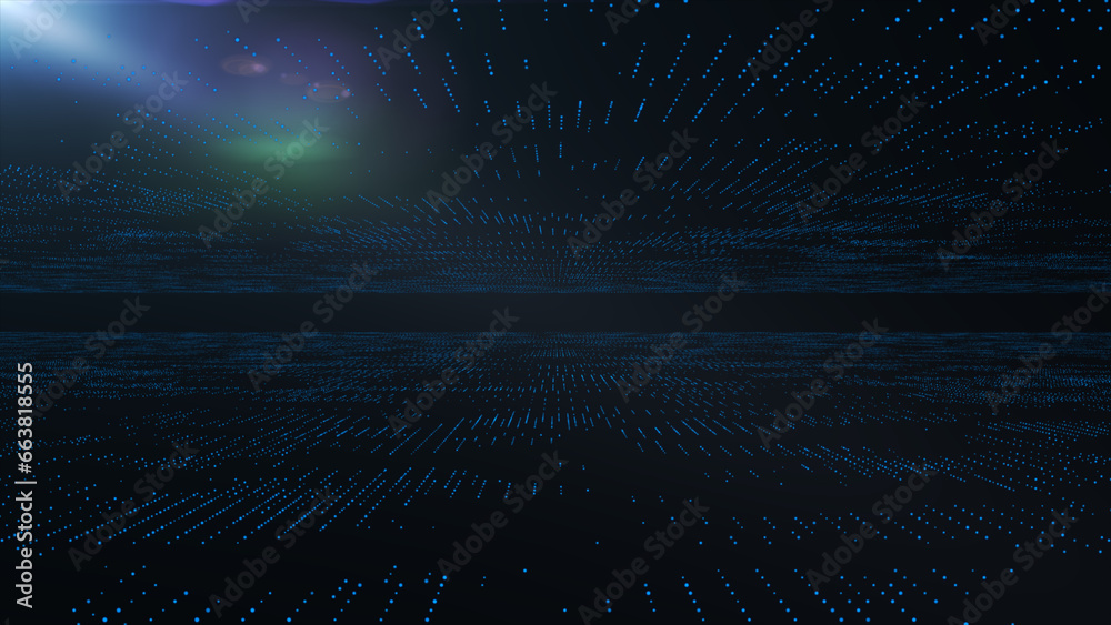 Futuristic point wave. Cyber big data flow. Blockchain data fields. Network line connect stream. Big data technology. Concept digital communication. 3d rendering Futuristic point wave. Cyber big data flow. Blockchain data fields. Network line connect stream. Big data technology. Concept digital communication. 3d rendering