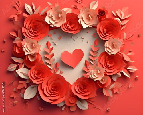 cute love paper art valentine day. with lovely generative Ai