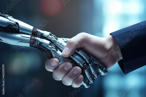 AI Robot and Human Shake Hands © Moward