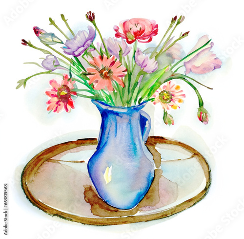 Namalowany obraz wazon z kwiatami ilustracja