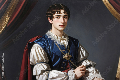 Young man in Renaissance style, oil portrait.