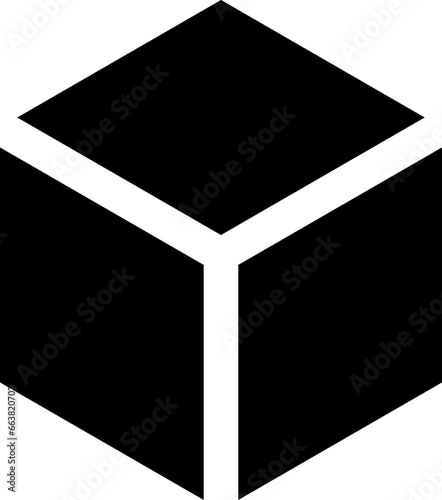 Basic Geometry Solid Black Box Cube Icon in 3D Perspective View. Vector Image.