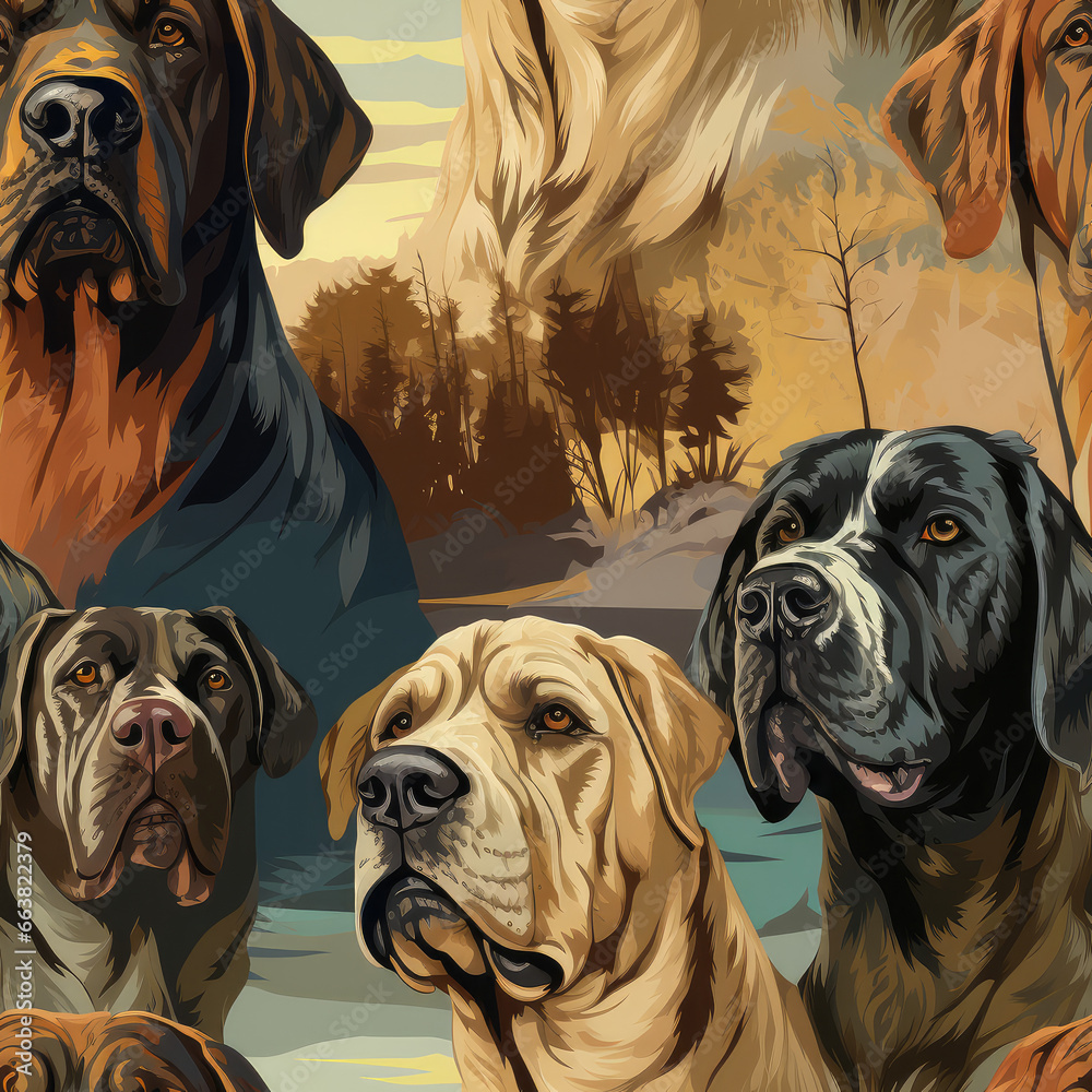 Obraz premium Mastiffs dogs breed animal cartoon repeat pattern
