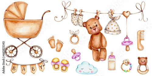 Baby elements collection  watercolor hand drawn illustration © Нина Новикова