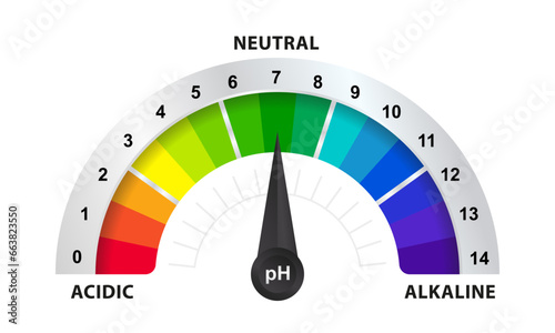 pH value scale chart for acid and alkaline solutions, acid-base balance infographic. Concept of healthy eating. Vector illustration