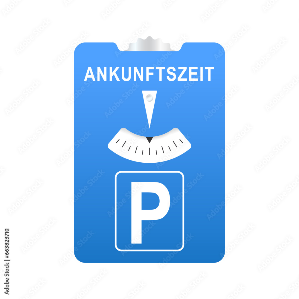 Blue parking disc. Vector road sign Germany. Parking disc with arrival time on white background. Vector illustration