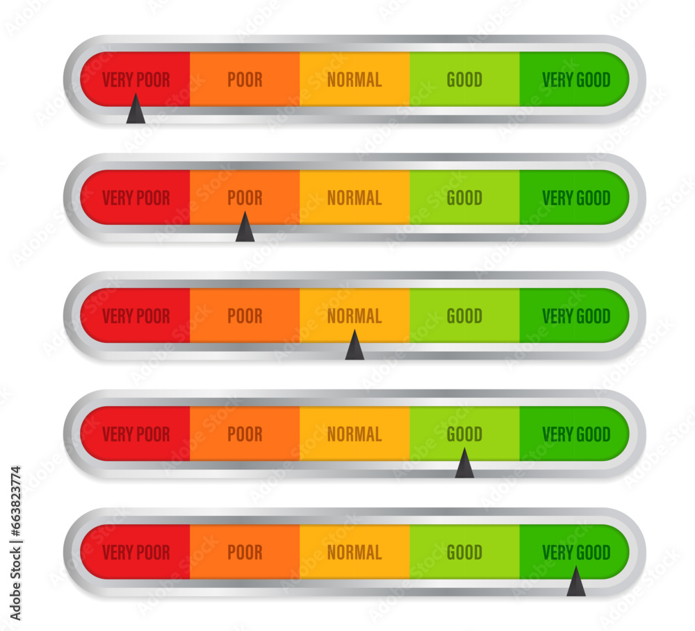Scale Slider Gradient Realistic Detailed 3d Color Horizontal Level Indicator Set. Pain scale ...