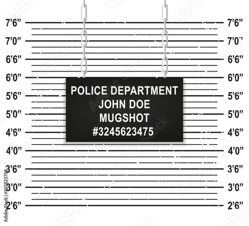 Police mugshot. Police lineup background. Add photo. Grunge design. Vector illustration