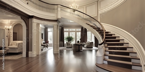 a room with a circular staircase  giving the impression of luxury  simple  elegant