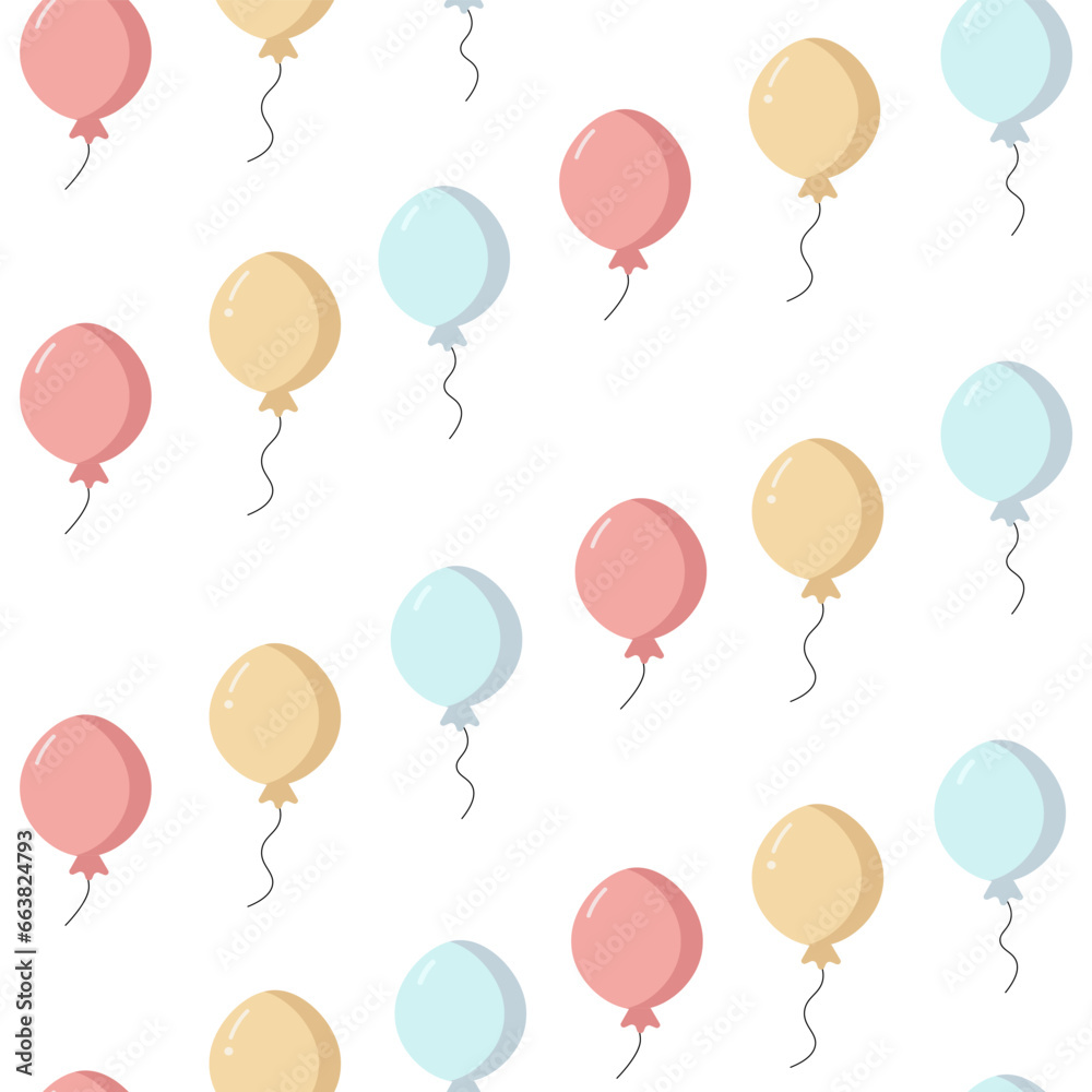 Seamless pattern with balloons. Pastel colors, party, celebration, birthday party. Vector simple design.	