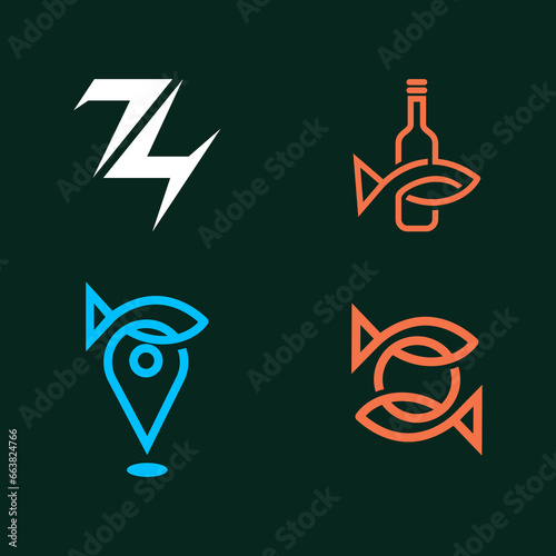 The logo is pictogram the 4 Z, fish locate, cycle fish and fish oil. Outlined and elegant. © Malika