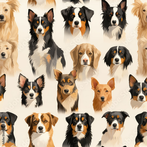 Miniature American Shepherds dogs breed cute cartoon repeat pattern