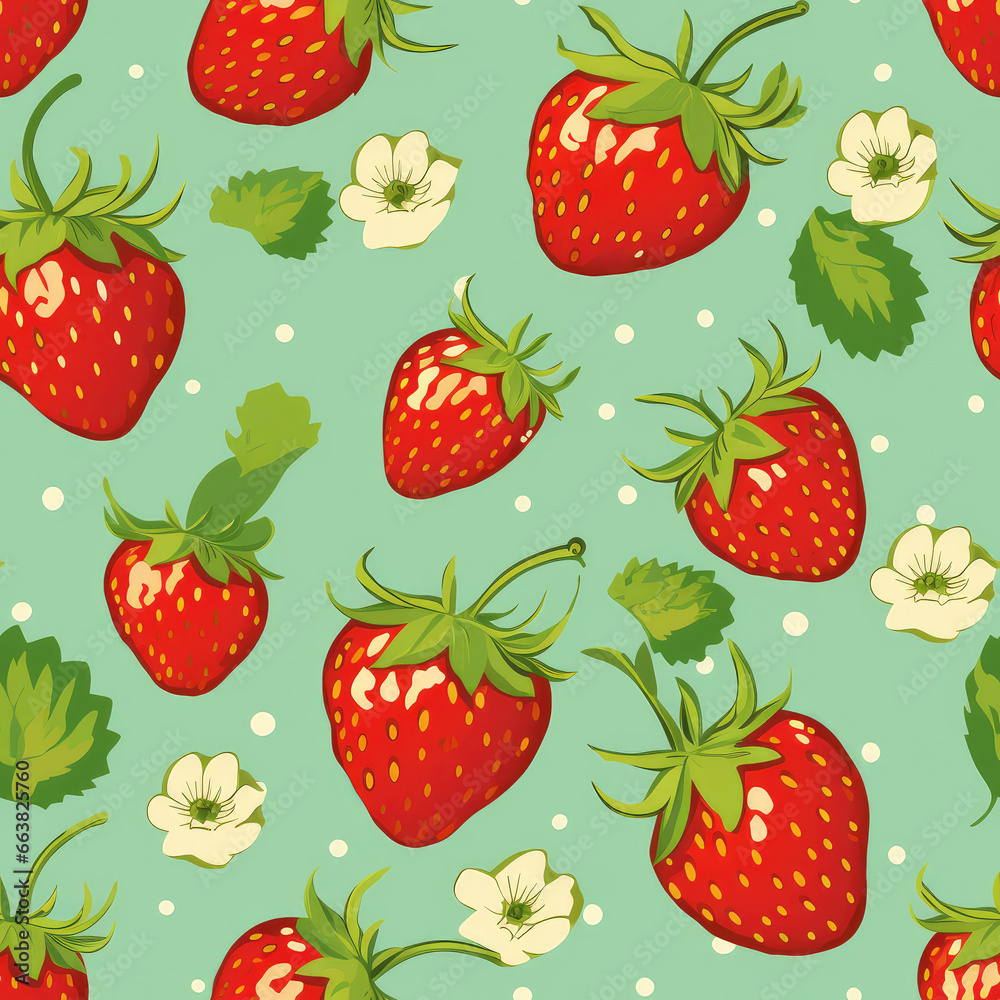 Strawberry fruit berry cartoon repeat pattern Strawberry fruit berry cartoon repeat pattern