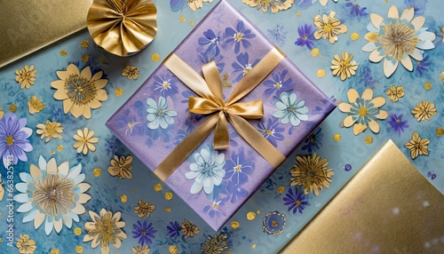 美しく包装されたプレゼントボックス 花やリボンでデコレーション