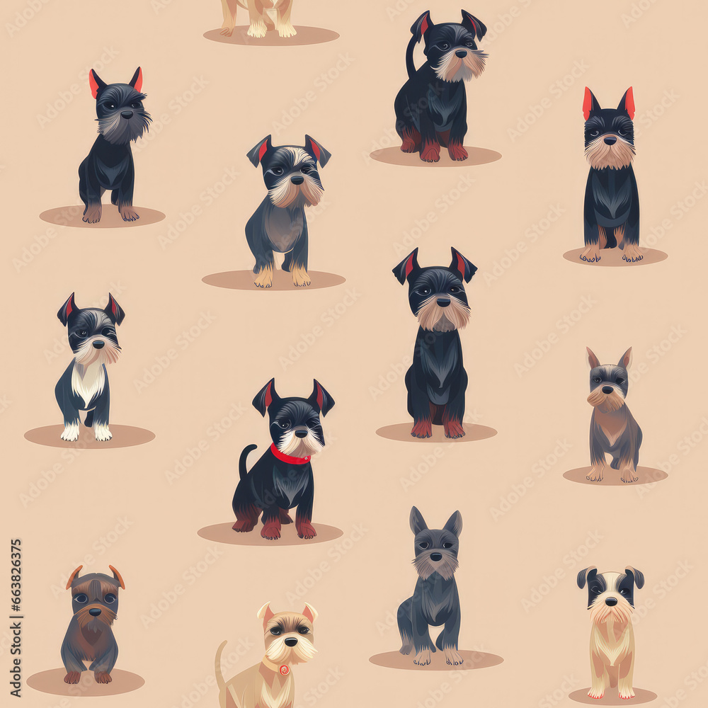 Miniature Schnauzers dogs breed cute cartoon repeat pattern