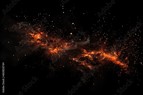 Abstract fractal illustration for creative design looks like smoke in space, Fire embers particles over black background, AI Generated