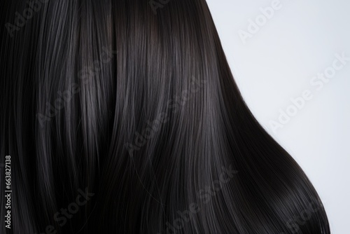 Dark straight hair close-up. Women's long dark hair. Hairdressing treatments