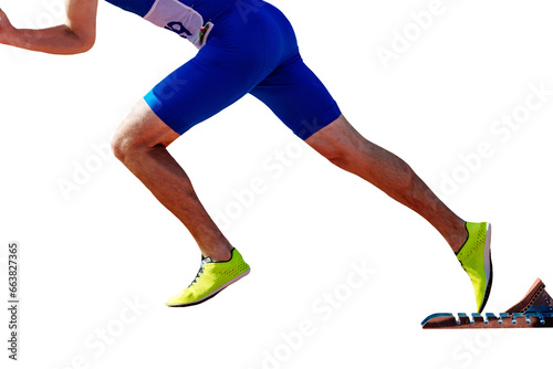 male athlete start running in starting blocks sprint race isolated on transparent background