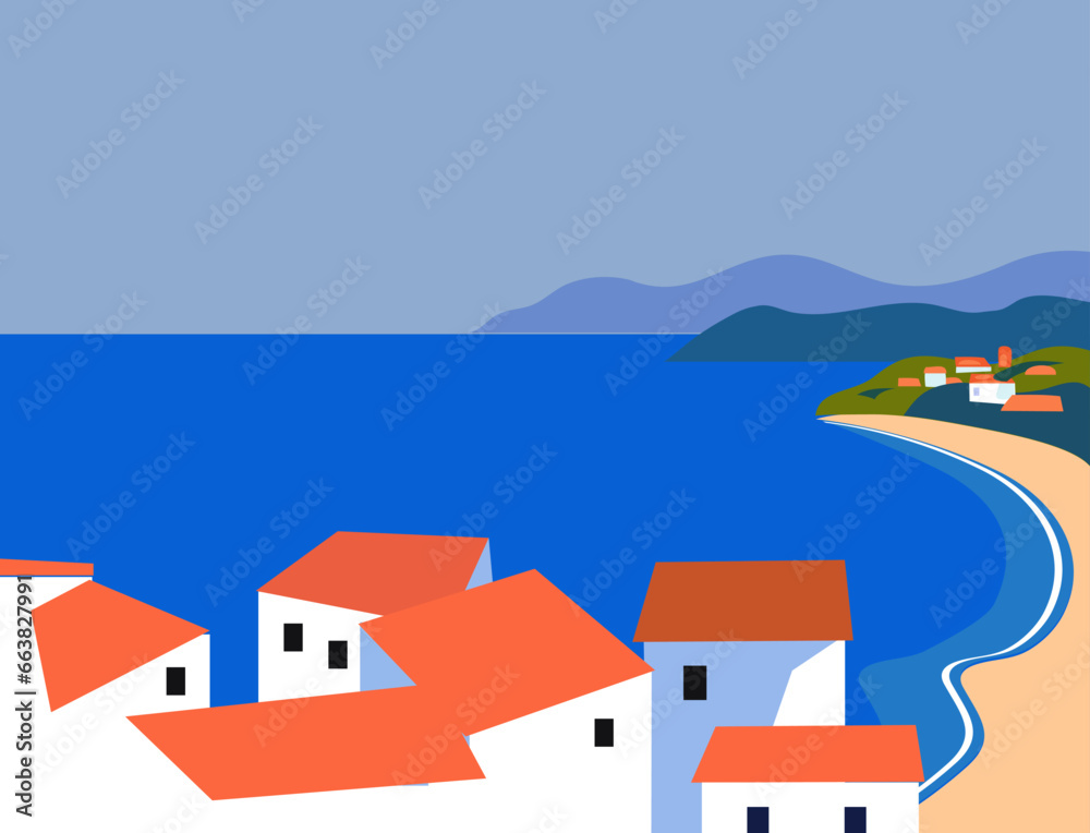 beautiful seascape with town vector illustration