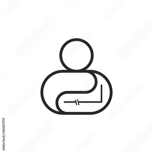 The vector is a symbol for a hospital patient who has a fracture of the ulna.
