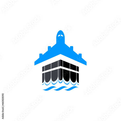 The logo depicts the Kaaba, Mecca and an airplane.