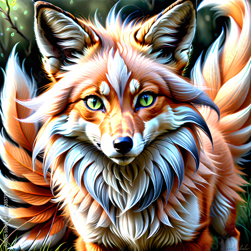 Pastel Nine-Tailed Fox: A Realistic Fantasy Portrait.(Generative AI)