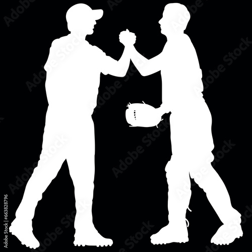 silhouette of a two baseball player shaking hands