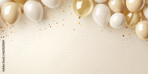 luxury balloon background border frame in gold beige nude color for poster brochure coupon flyer ad design, concept of birthday happy new year celebration grand opening sale discount
