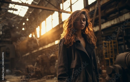 photo of a woman in a abandoned factory