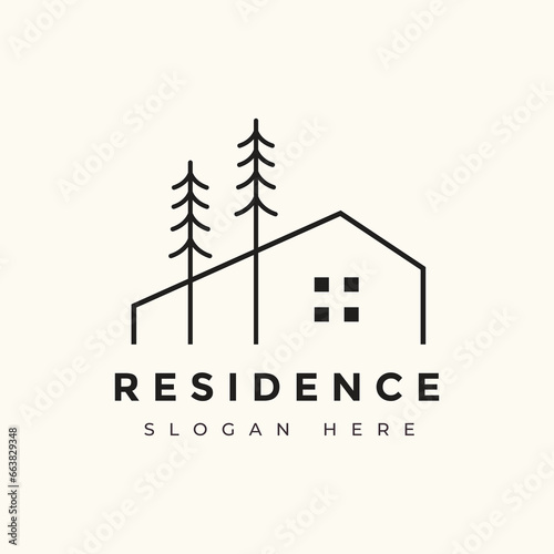 nature camp outdoor pine tree minimalist line logo design vector graphic