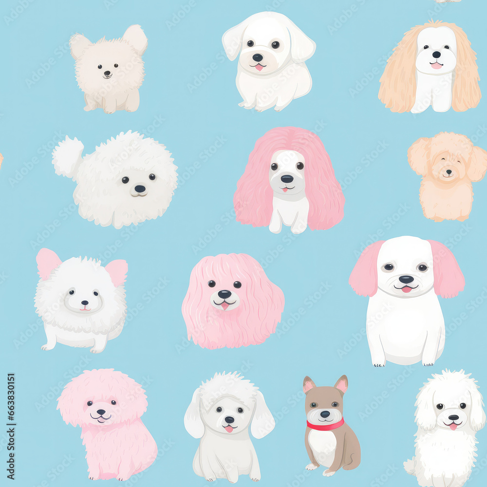 Poodles dogs breed cartoon repeat pattern