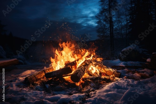 Wintry Night Campfire