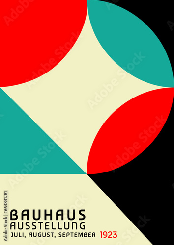 Cartel bauhaus ausstellung julio, agosto, septiembre 1923.
Cartel geométrico de bauhaus de colores rojo, negro y verde. Arte en pared,