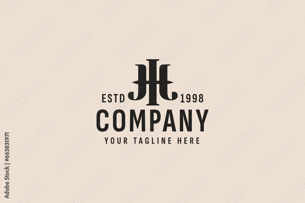 vintage style letter J and H logo vector icon illustration