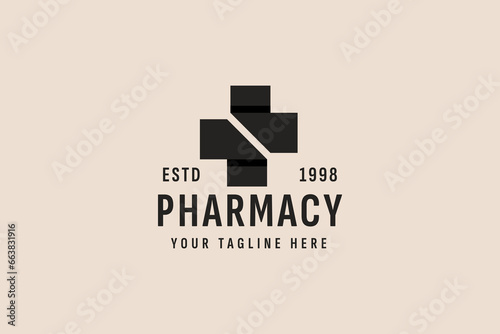 vintage style pharmacy logo vector icon illustration