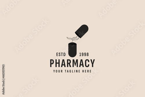 vintage style pharmacy logo vector icon illustration