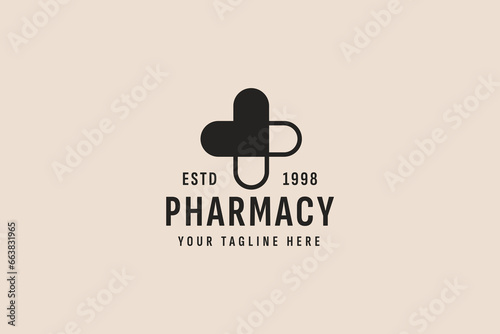 vintage style pharmacy logo vector icon illustration