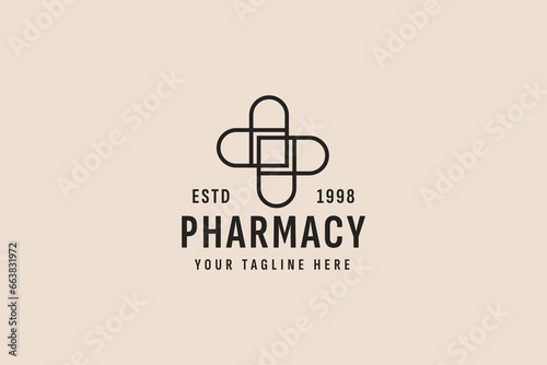 vintage style pharmacy logo vector icon illustration